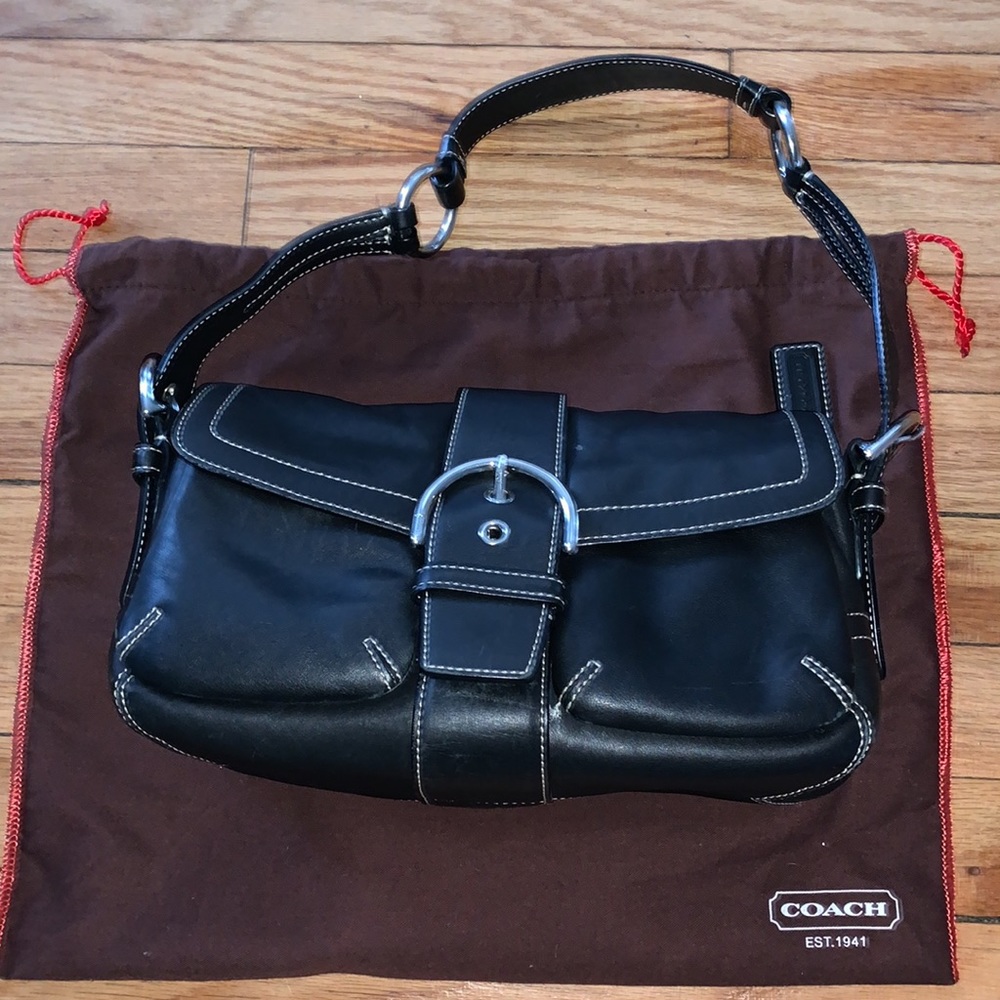 Coach black leather shoulder bag